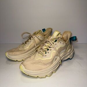 Sorel Womans Kinetic Lace Sneaker SZ 7 Cream/Blue Sporty Running Shoe